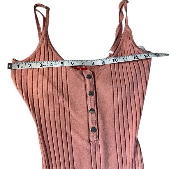 GUESS Blush Pink Size Large Ribbed Soft Stretchy Silver Functional Buttons Thick - Picture 6 of 10